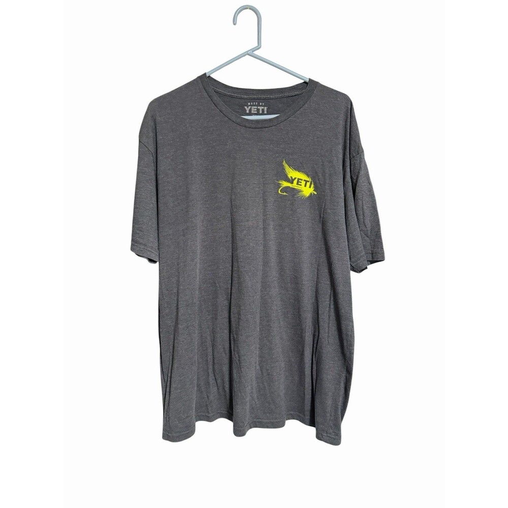 YETI Mens Fly Fishing Lure Graphic T-Shirt Charcoal Heather Grey Sz XXL